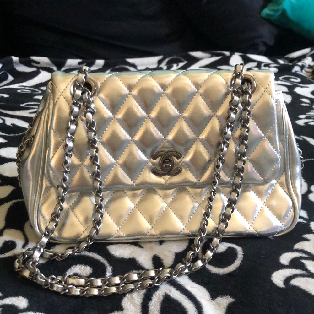 Silver Genuine Leather Fashion Bag